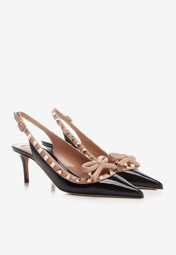 Rockstud Bow 60 Slingback Pumps in Patent Leather
