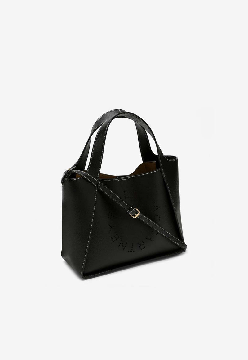 Perforated Logo Grained Leather Tote Bag