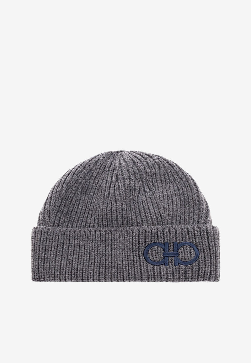 Gancini Embroidered Wool Beanie