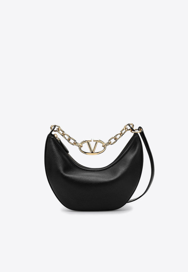 Small VLogo Moon Grained Leather Hobo Bag