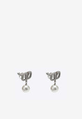 Crystal Embellished VLogo Pearl Earrings