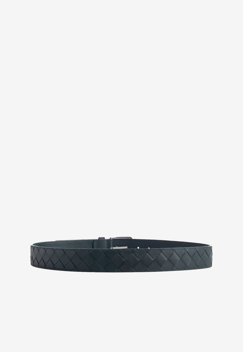 Rectangle Buckle Belt in Intrecciato Leather