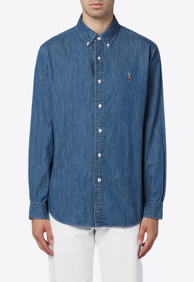 Long-Sleeved Logo Denim Shirt