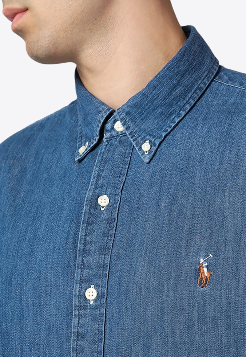 Long-Sleeved Logo Denim Shirt