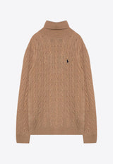 Cable Knit Turtleneck Logo Sweater