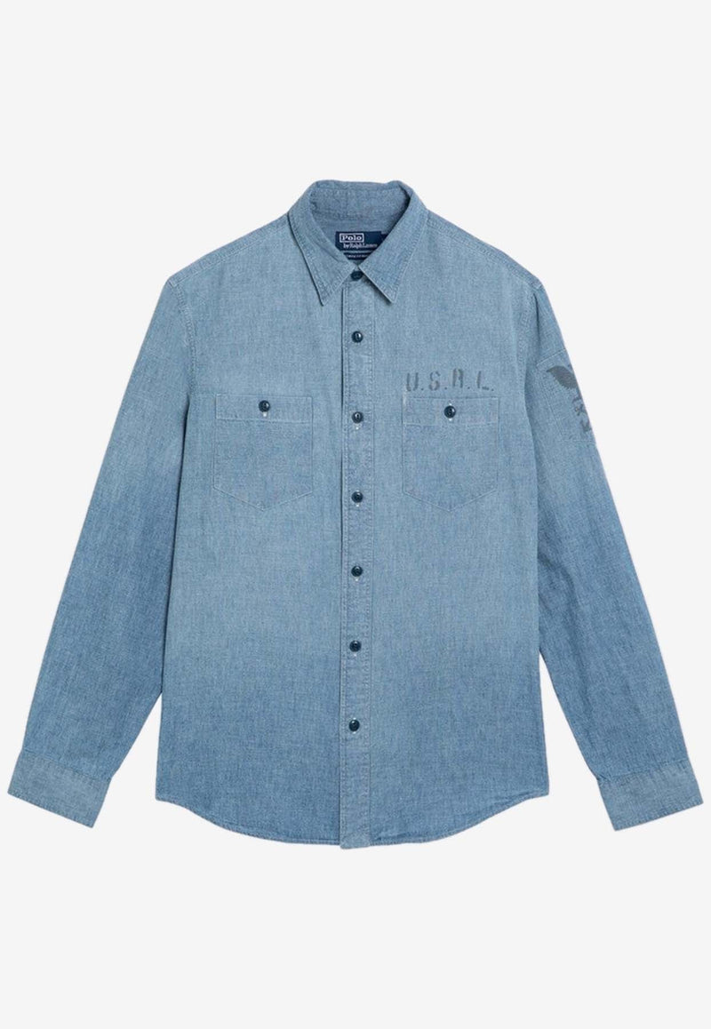 Long-Sleeved Logo Denim Shirt