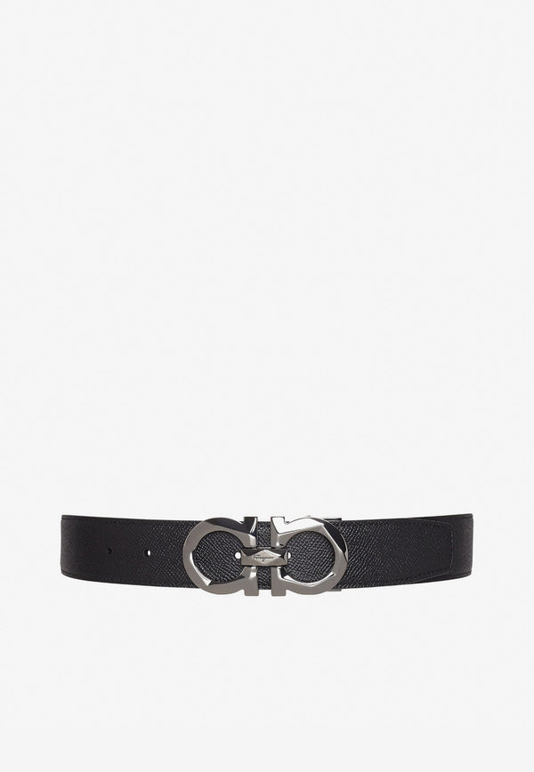 Reversible Gancini Buckle Belt in Hammered Calfskin