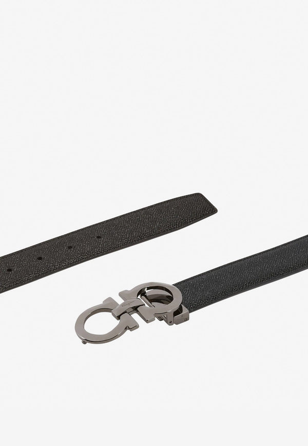 Reversible Gancini Buckle Belt in Hammered Calfskin