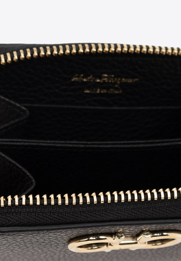 Gancini Zip Cardholder in Calf Leather