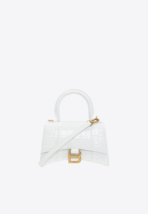 Hourglass XS Top Handle Bag in Croc Embossed Leather