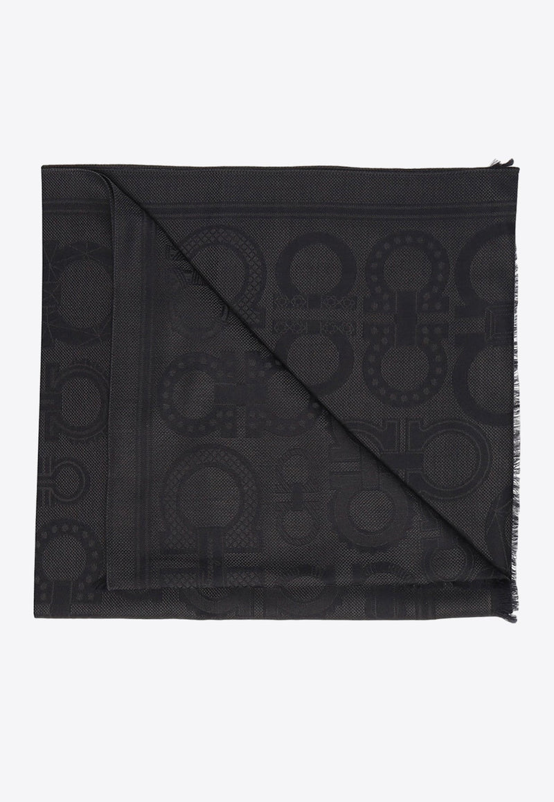 Gancini Jacquard Wool Silk Scarf