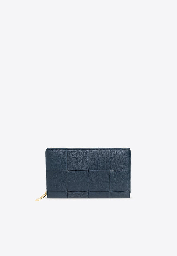 Cassette Zip-Around Wallet in Intrecciato Leather