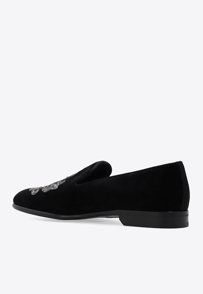 Embroidered Velvet Loafers