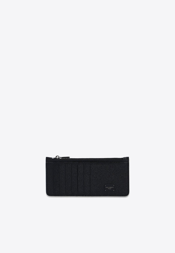 Logo Plate Leather Zip Cardholder