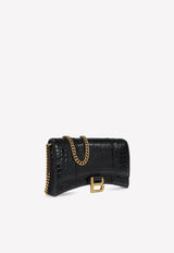 Hourglass Wallet on Chain in Crocodile Embossed Leather