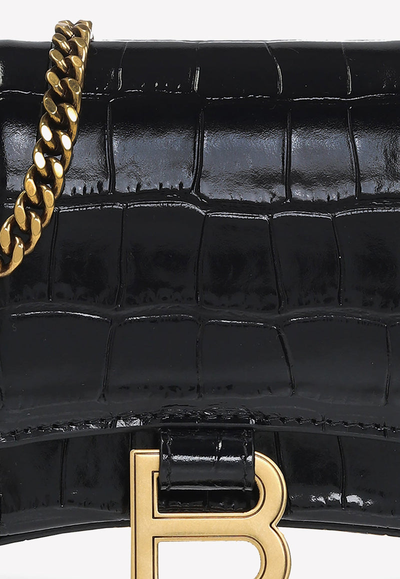 Hourglass Wallet on Chain in Crocodile Embossed Leather