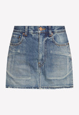 Washed-Out Mini Denim Skirt