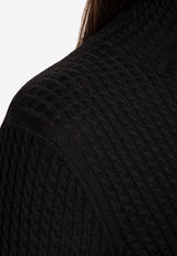 Micro Cable Knit High-Neck Midi Dress