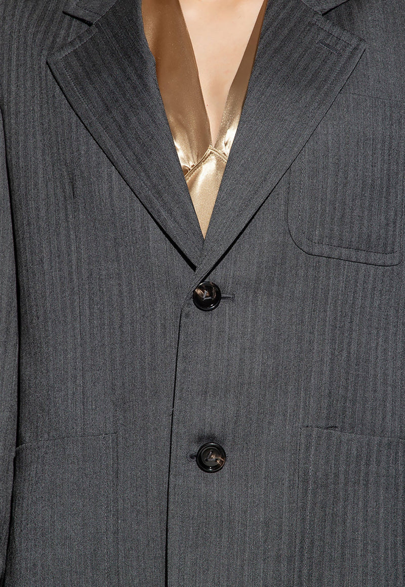Herringbone Single-Breasted Wool Blazer