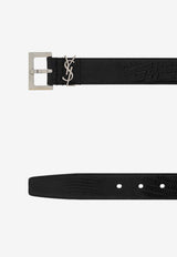 Logo Plaque Lizard-Embossed Leather Belt