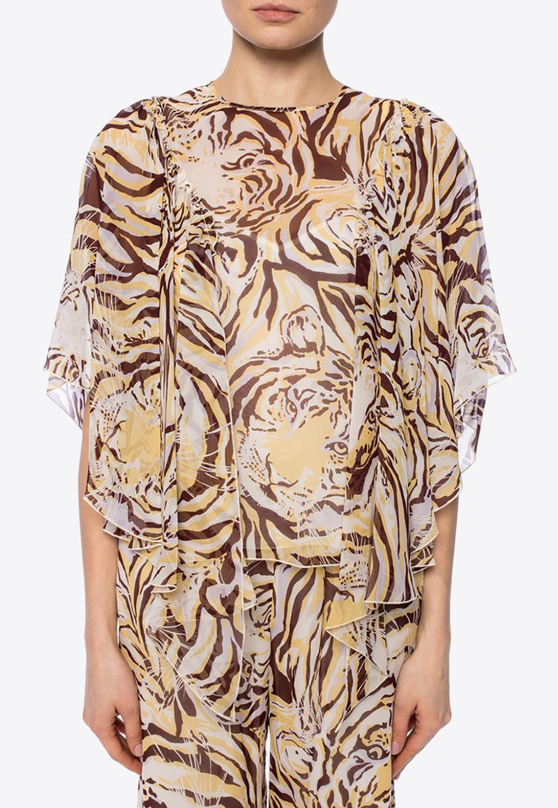 Tiger Print Flouncy Blouse