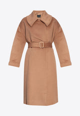 Belted Long-Sleeved Wool Coat