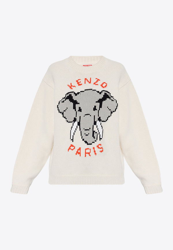 Elephant Intarsia Wool Sweater