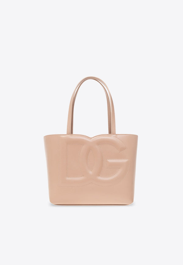 Small 3D-Effect Logo Leather Tote Bag