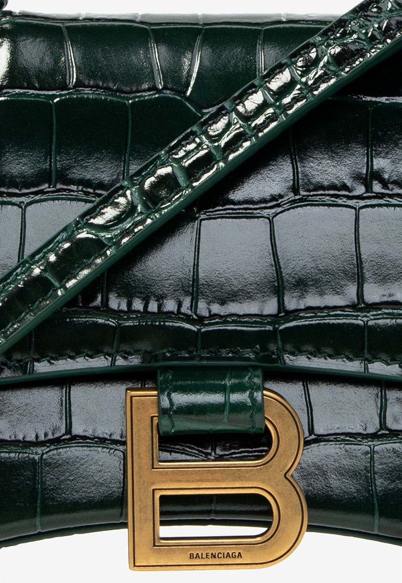XS Hourglass Crocodile-Embossed Crossbody Bag
