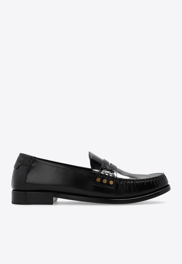 Studded Logo-Plaque Leather Loafers