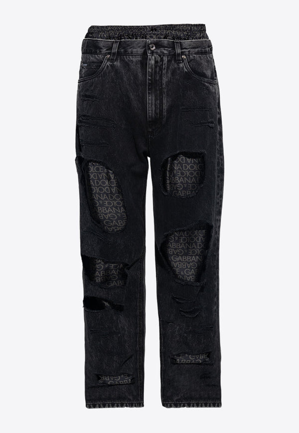 Ripped-Detailed Straight-Leg Jeans