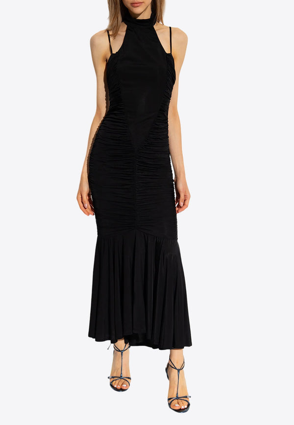 Ruched High-Neck Maxi Dress