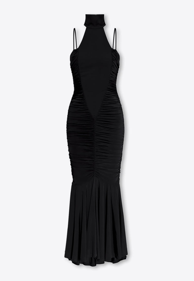 Ruched High-Neck Maxi Dress