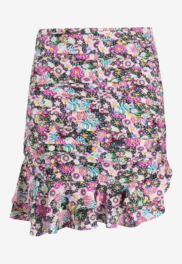 Floral-Print Ruched Mini Skirt