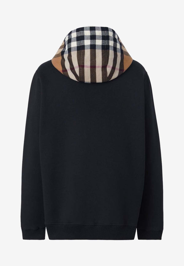 Check-Pattern Zip-Up Hooded Sweatshirt