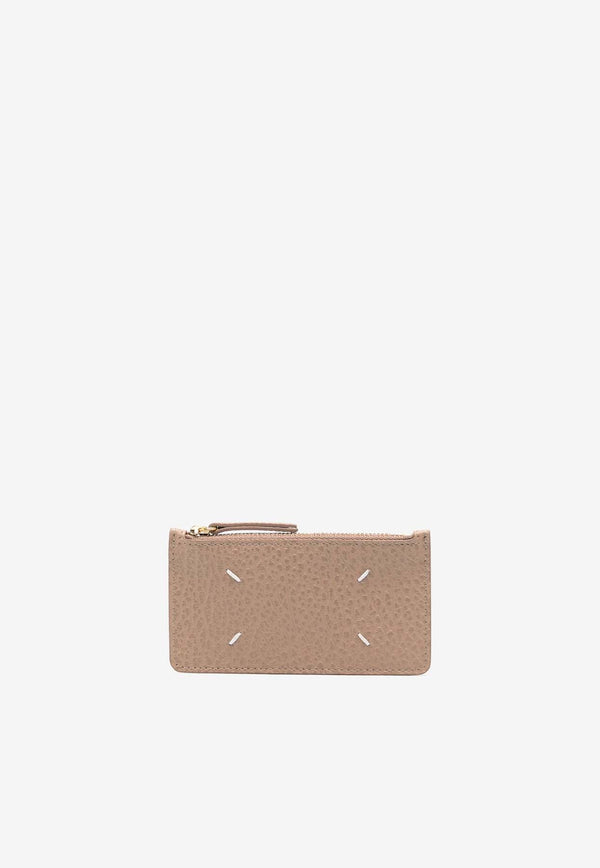 Four-Stitches Grained Leather Zip Cardholder