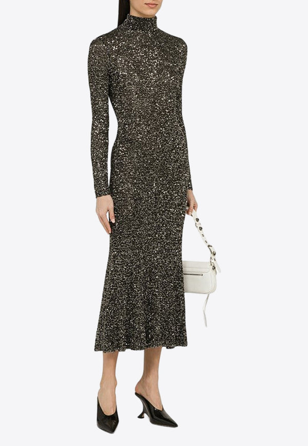 Sequin-Embellished Turtleneck Maxi Dress