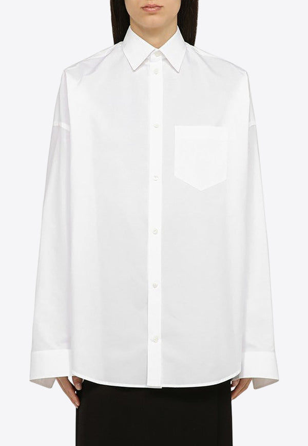 Oversized Embellished-Logo Button-Up Shirt