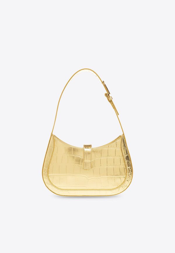 Small Greca Goddess Top Handle Bag in Croc-Embossed Leather