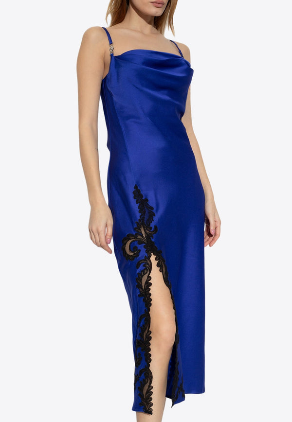 Barocco Lace Embellished Satin Midi Dress