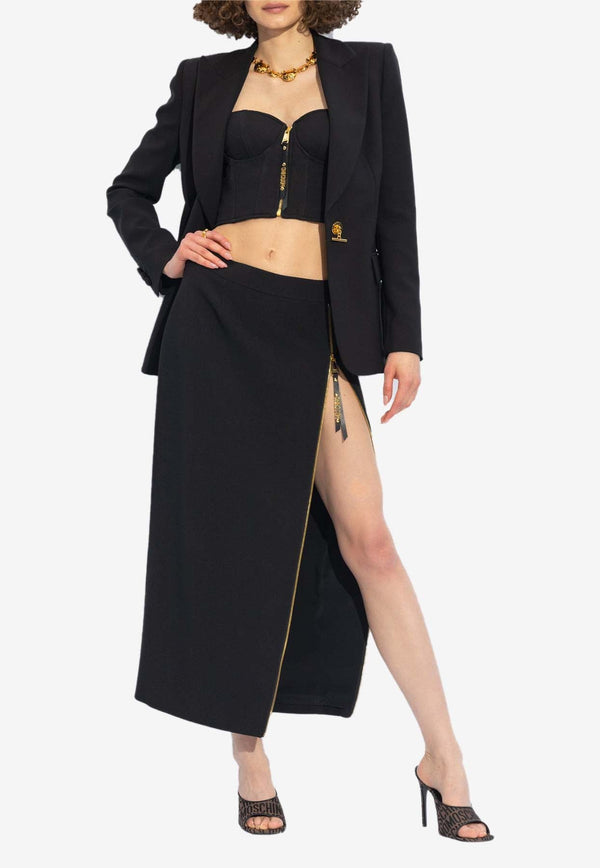 Zipped Slit Midi Skirt