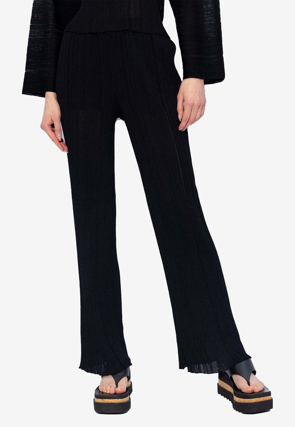 Plisse Knit Straight-Leg Pants