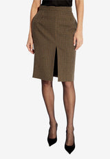 Checked Wool-Blend Pencil Skirt