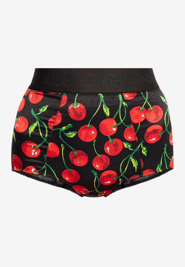 Cherry Print High-Rise Satin Panties