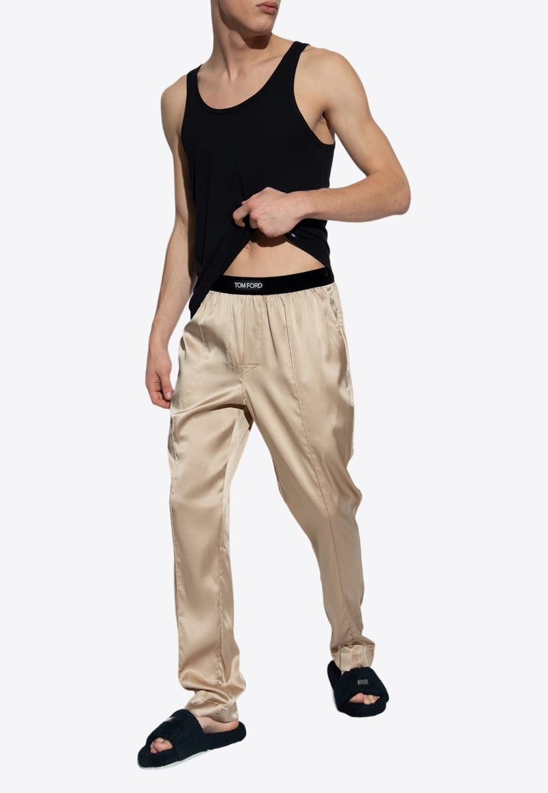 Logo-Waistband Silk Pajama Pants