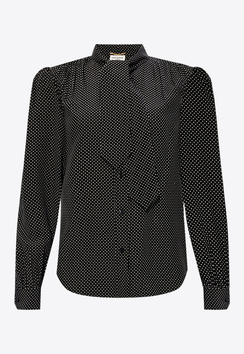 Lavalliere-Neck Polka Dot Silk Blouse