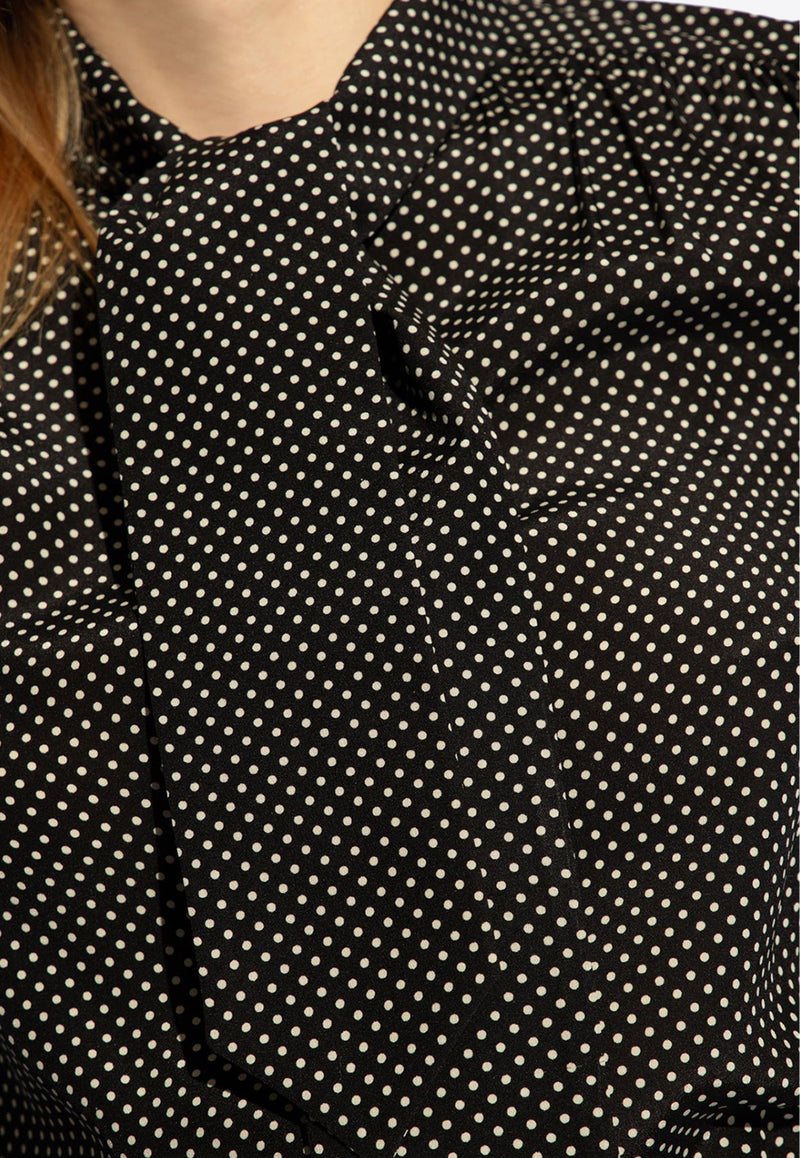 Lavalliere-Neck Polka Dot Silk Blouse