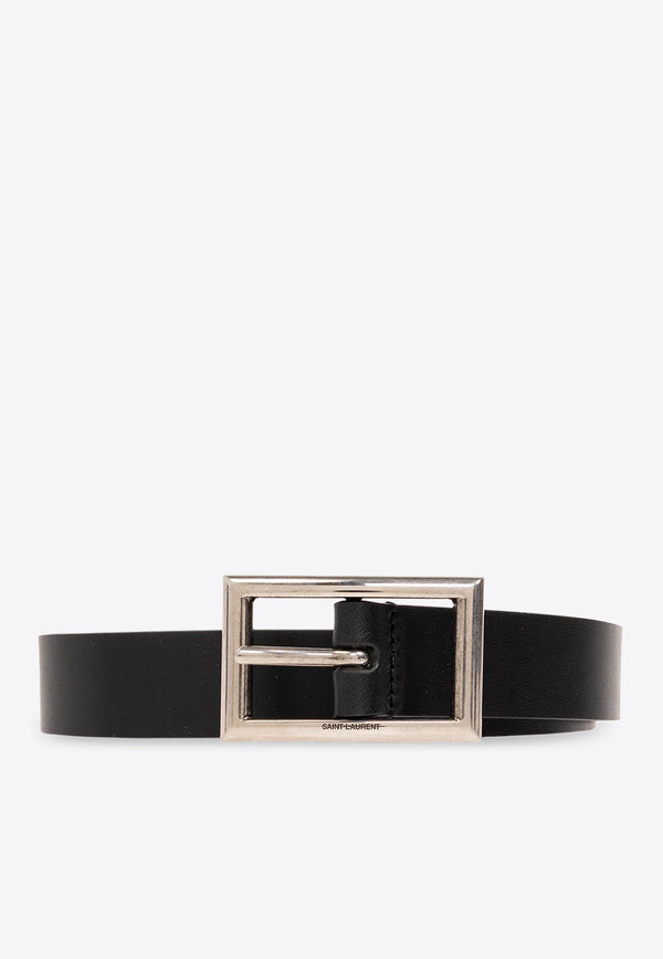 Rectangular Buckle Leather Belt