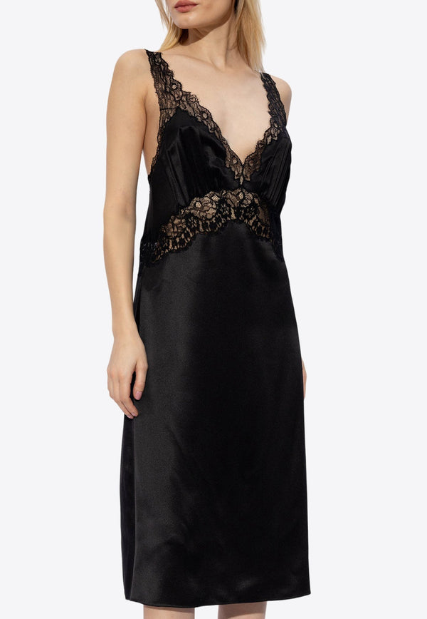 Lace-Trimmed Silk Midi Dress