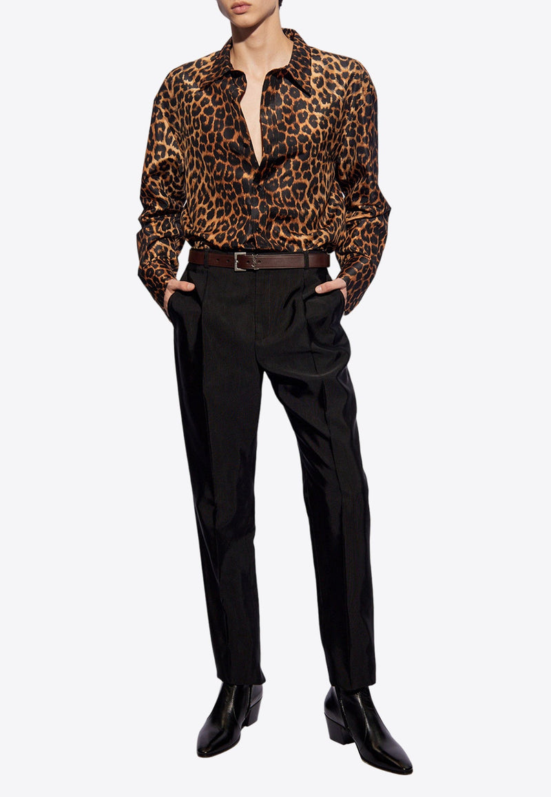 Oversized Leopard Print Silk Taffeta Shirt